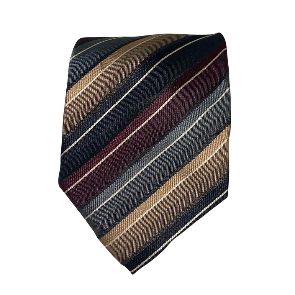 Vtg Croft Barrow Necktie Red Gray Tan Stripe American Repp Polyester 62x3